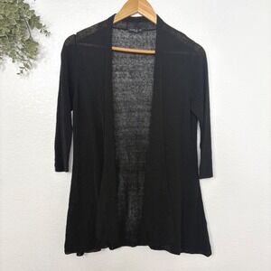 EILEEN FISHER Petite Black Italian Yarn Linen Blend Cardigan Sweater PS